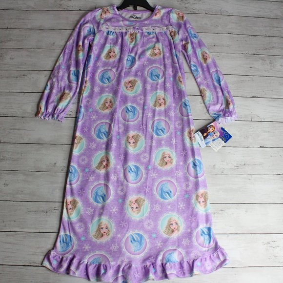Disney Frozen Girl's Nightgown Size 8 Purple Elsa Pajama Gown - Picture 1 of 5